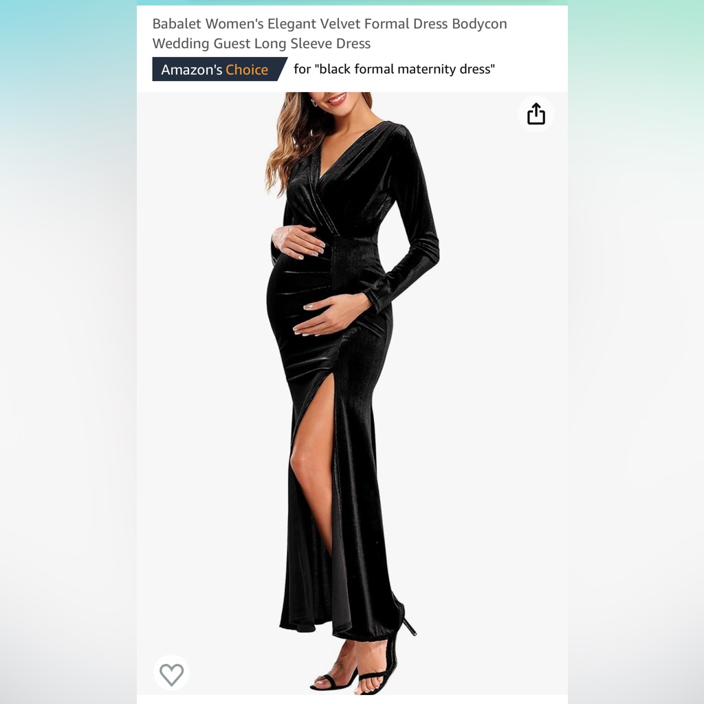 Long Black Velvet Maternity Dress.